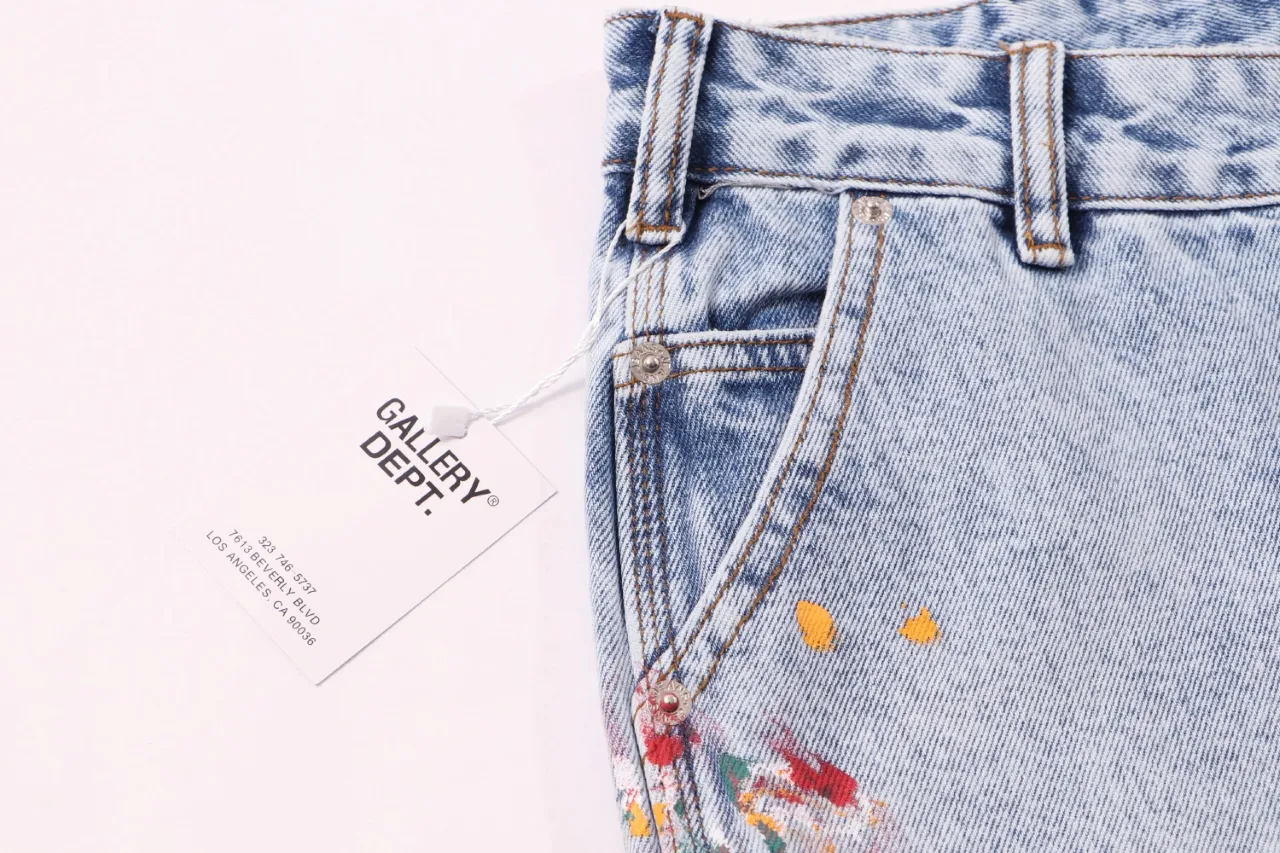 666#Gallery Dept new ink and paint patch splicing patch overalls logging pants washed blue splicing bootcut jeans beautiful trendy pants versatile casual trousers washed blue S~XL P290